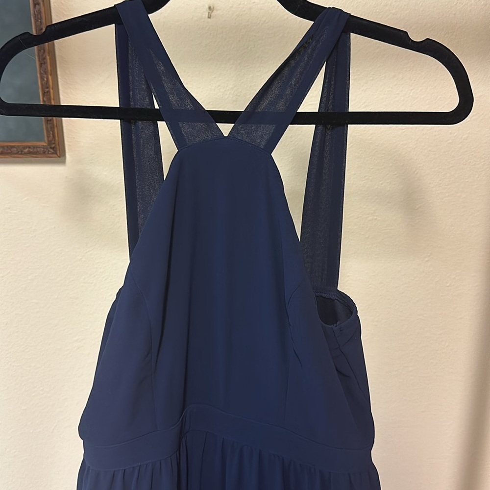Navy Blue Maxi Dress Criss‎ Cross Back Sleeveless Formal Gown - Picture 2 of 6